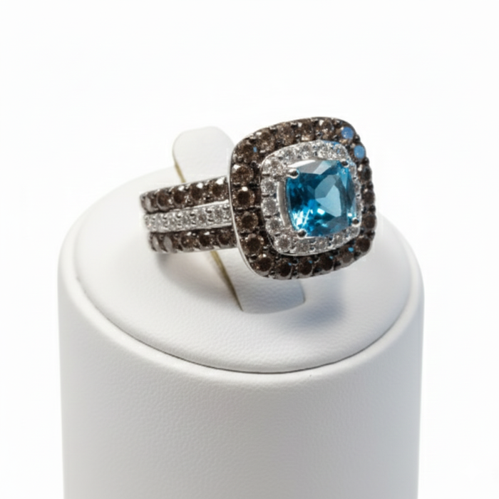Blue -White & Chocolate Diamond Ring