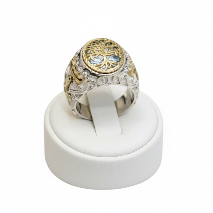 Gold & Silver Blue Topaz Ring