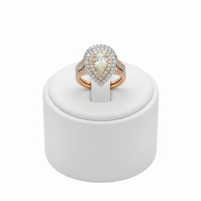 Double Halo Pear Shape Ring